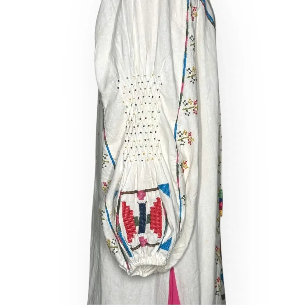 FARM RIO Macaw Embroidered Beaded Maxi Dress Caftan Tapestry Ethereal Wedding - Picture 9 of 15